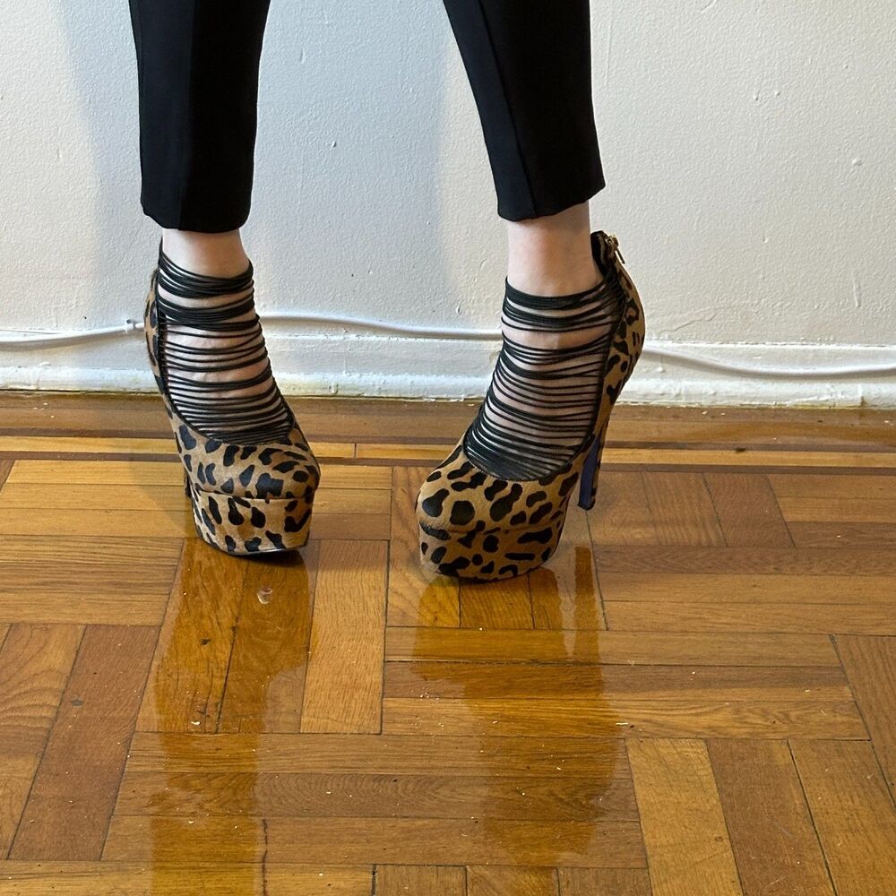 London Trash Ceres Leopard Print Real Fur Upper Leather Lining Size 11 - Picture 3 of 6